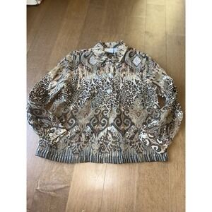 Alfred Dunner Button Up Shirt Womens 8p Mixed Animal Print Sheer